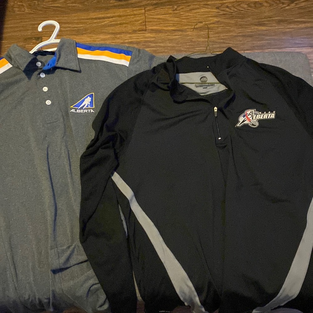 Team Alberta Hockey Lot Men’s Large/XL polo/golf shirt and 1/4 ZipTop X2 NHL WHL